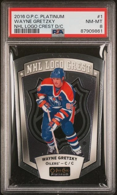 2016-17 O-Pee-Chee Platinum Wayne Gretzky NHL Logo Crest PSA 8 - Image 1 of 2