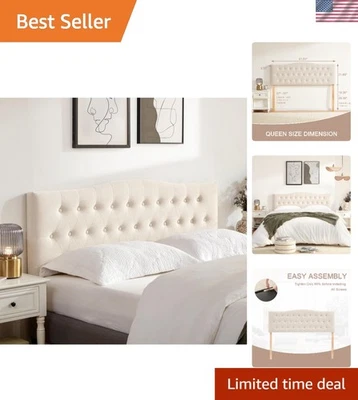 Tufted Upholstered Headboard Queen Size, Sturdy and Durable Solid Wood Bed he... - Image 1 of 4