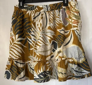 C & C California Skirt Women's Large Floral Tropical Hawaiian 100% Linen Pockets - Picture 1 of 6