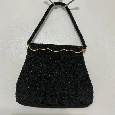 Bolso de noche negro vintage con cuentas a mano hecho en Hong Kong  Foto 1 de 4