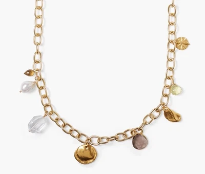 NUEVO COLLAR CHAN LUU ANYA MEZCLA DE ORO ENCANTO PERLAS CADENA ESLABÓN COLLAR LARGO $295 Foto 1 de 3