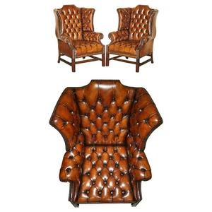 PAIR OF RESTORED GEORGIAN H FRAMED CHESTERFIELD ALL TUFTED WINGBACK ARMCHAIRS - Picture 1 of 24