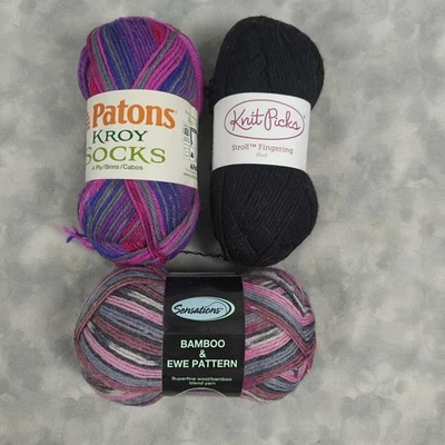 Lote de hilo de bambú Patons Kroy Purple Haze + selecciones de punto para pasear negro + Sensations Foto 1 de 4