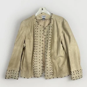 Chicos Suede Jacket Size 3 US XL Tan Braided Studs Boho Western Festival - Picture 1 of 9
