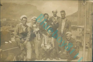 WW2 Group Shot of Crew on Royal Navy HMS Raider Gibraltar 1943 3.25 x 2.25 inch - Picture 1 of 3