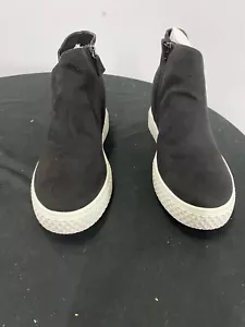 AEROSOLES Size 10 Zirah Round Toe Wedge Bootie Sneaker Black Side Zip - Picture 1 of 8