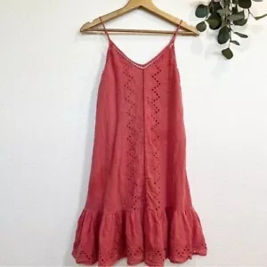 House of Harlow Volantsaum Ösen A-Linie Midi Sommerkleid Lachs Rosa Medium g1 - Bild 1 von 7
