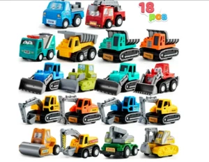 Syncfun 18 Pcs Toy Cars for kids, Friction Pull Back Play Vehicle Set, Mini Exca - Picture 1 of 6