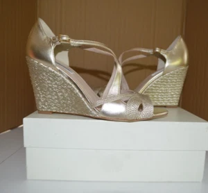 L.K. BENNETT Pale Gold Juliette Leather Wedges Espedrilles New 7 UK 40 EU US 9.5 - Picture 1 of 16