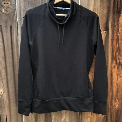 Adidas Mujer Pequeño Pullover Suéter Cuello Simulado Agujeros para Pulgar Bolsillo Canguro Negro Foto 1 de 4