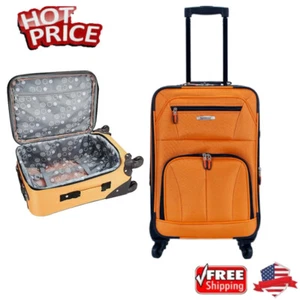 19-Inch Softside Spinner Wheel Luggage Lightweight Carry-On Suitcase Orange US - Picture 1 of 12
