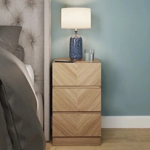 Catania Pair of 3 Drawer Bedside Tables Euro Oak - Picture 1 of 7