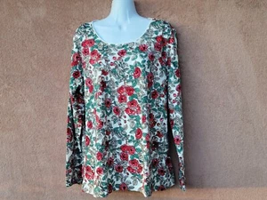 *NUEVO* Karen Scott Artístico Rojo Floral sobre Blanco Top Cuello Cuchara Mangas Largas - Nuevo con Etiquetas - Imagen 1 de 31