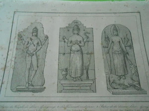Gravure 1836  Océania Java Statue du temple de Loro Djongrang Trimourti Indienne - Imagen 1 de 1