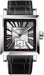 AGELOCER silberne eckige Herrenuhr - Datumsfunktion Lederarmband Stahlgehäuse - Bild 1 von 7