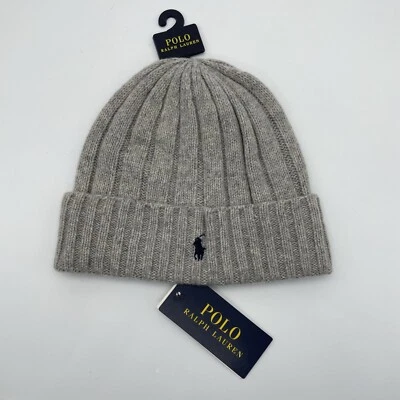 Polo Ralph Lauren Men's Light Grey/Navy Pony Wool Blend Logo Ribbed Cuff Beanie - Image 1 of 3