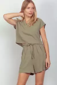 VERY J Woven Cropped Top & Waist Tie Shorts Set - Picture 1 of 7