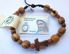 Catholic Black Mens Olive Wood Prayer Bracelet With TAU Cross From Medjugorje