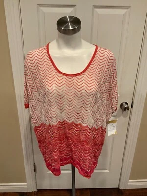 Top tejido encubierto en zigzag de seda rosa y blanco BCBGMAXAZRIA, talla única Foto 1 de 4