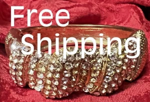 Clear Crystal Thick Gold Colored Bangle Bracelet  2" x 2" (Inside) - Picture 1 of 9