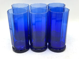 6 ANCHOR HOCKING COBALT BLUE 10 PANEL ESSEX TALL 16 OZ TUMBLER GLASSES Vintage  - Picture 1 of 5