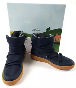 Joules Charlton Suede Snow Boots Blue Faux Fur Lined Shoes Women's Size 7 - Picture 1 of 8