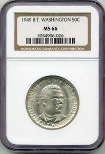 1949 US Half Dollar, Booker T. Washington Memorial - GEM Uncirculated, NGC MS66 - Picture 1 of 2
