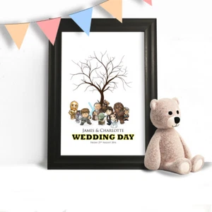 Árbol de huellas dactilares personalizado boda cumpleaños estampado de lona - Imagen 1 de 11