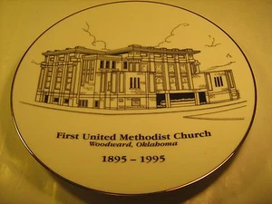 8" Porcelain Collector Plate 1895 Centennial METHODIST CHURCH Woodward OK [Z40]  - Picture 1 of 2