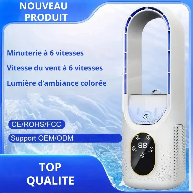 Ventilateur Sans Pales Portable USB Rafraîchissement Brume Glacée 6 Vitesses - Photo 1/4
