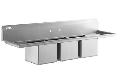 Regency 79  16-Gauge SS 3 Compartment Commercial Sink - No Legs Or Drain Baskets • 486.75$