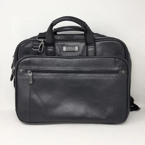 Kenneth Cole Reaction Black Leather Laptop Briefcase Bag Handles Shoulder Strap - Picture 1 of 24
