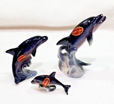 Set of 3 Vintage Miniature Japan  Bone China Dolphins  Figurines w/Labels