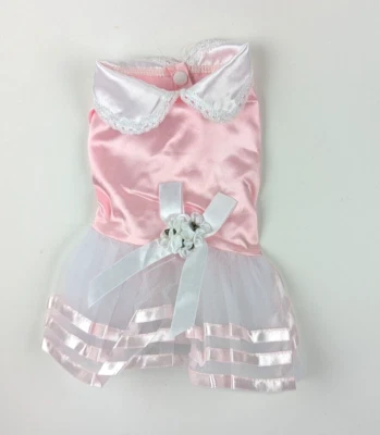 Домашних животных собак свадебное платье средний шелковистый розовый w белые цветы и бант - Изображение 1 из 4