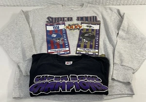 Vintage 2001 Super Bowl XXXV Ravens vs Giants Sweatshirt & Champions Tee L - Picture 1 of 14