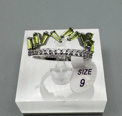 Bomb Party "LOVE ME TRUE" RBP#6375 SIZE 9 Lab Created Peridot Rhodium Plate New - Image 1 of 4