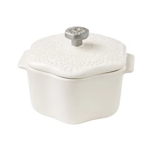 Stoneware 2 Cup Snowflake Cocotte with Lid, White christmas gift - Picture 1 of 12