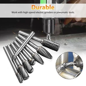 8Pcs Tungsten Carbide Burrs Rotary Burr Set Head 1/4'' Shank Die Grinder Bit } - Picture 1 of 11