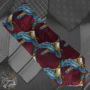 Corbata en punta hecha a mano impresa de patos voladores granate renacentista corbata novedosa - Imagen 1 de 5