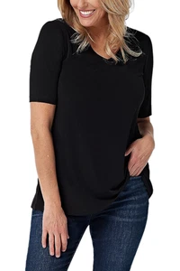 Belle by Kim Gravel Short Sleeve V-Neck Top Black S New - Picture 1 of 1