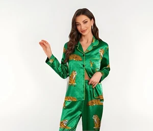Women's Silk Satin Pajamas Set Ladies Long Sleeve Sleepwear Loungewear Nightwear - Picture 1 of 2