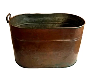Große Vintage Kupfer Waschwanne Metall Kessel Topf Pflanzgefäß oder Scheitholzhalter 21 Zoll L - Bild 1 von 23