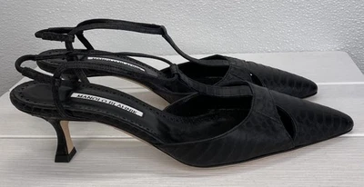 Manolo Blahnik Turgimod Black Leather Slingback Pumps Womens Size 9.5 *PREOWNED* - Image 1 of 4