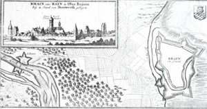 c1710 Rain am Lech bei Donauwörth Kupferstich mit Ansicht und Plan und Grundriss - Picture 1 of 1