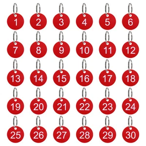 30Pcs Number Tags 1-30 35mm Round Key Tags for House Lockers Red - Picture 1 of 7