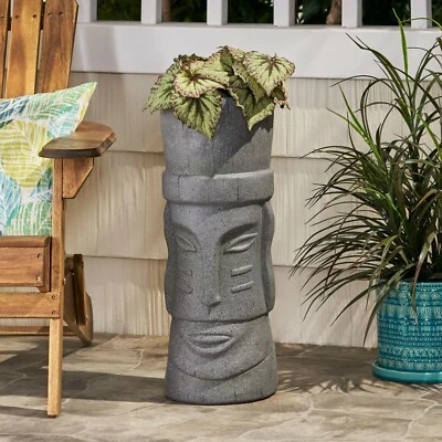 Gomer Outdoor Polynesian Decorative Planter, Stone Gray - Image 1 of 4
