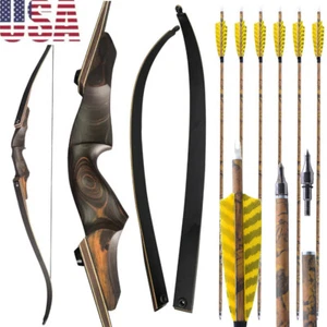 30-55lbs Archery 60" Recurve Bow Takedown Wooden Riser Limbs BowHunting Shooting - Picture 1 of 21
