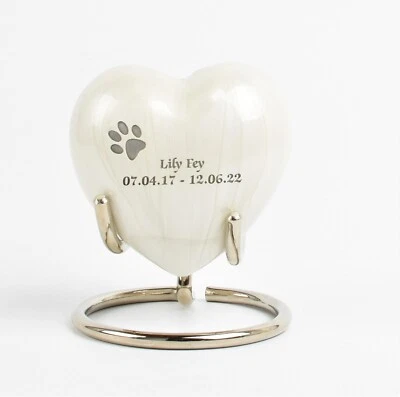 Pet Mini Keepsake Cremation Ashes Urn Single Paw On Heart Fully Personalised Urn - Image 1 of 4