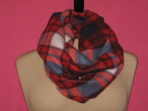 Bufanda de capucha/infinito hecha a mano - lana - rojo, blanco, azul cuadros - talla única - Imagen 1 de 2
