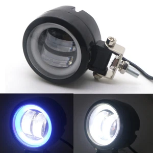 Black Round LED Passing Spot Fog Light Blue Angel Eye Halo Ring For Honda harley - Picture 1 of 8